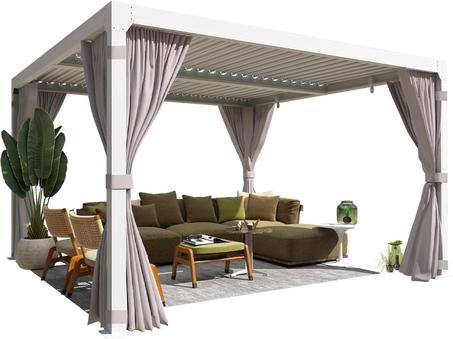 YOLENY Louvered Pergola - 10x10, All Aluminum with Adjustable Rainproof Roof, Outdoor Pergola with Curtains and Nets for Patio & Garden, White