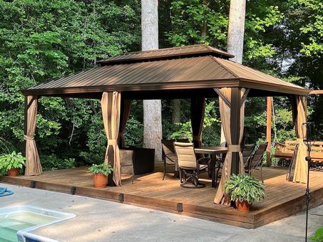 YOLENY 12'x20' Hardtop Gazebo with Galvanized Steel Double Roof, Pergolas Aluminum Frame, Netting and Curtains Included, Metal Outdoor Gazebos for Garden, Patios, Lawns, Parties