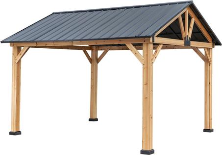YOLENY 11'x13' Wood Gazebo, Outdoor Hardtop Spruce Wooden Frame Gazebos with Waterproof Asphalt Roof for Garden, Patio, Lawns, Parties