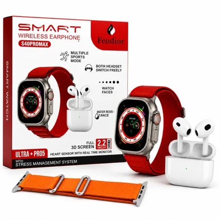 ساعة ذكية S40 Pro Max مع سماعات لاسلكية وحزام إضافي