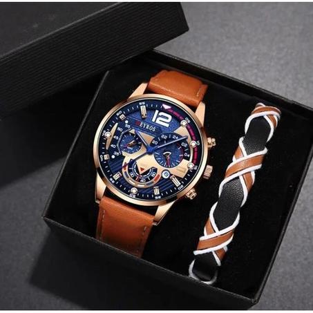 Deyros 2in1 Montre pour HOMME de Luxe Mode + Bracelet haute qualité en cuir gratuit