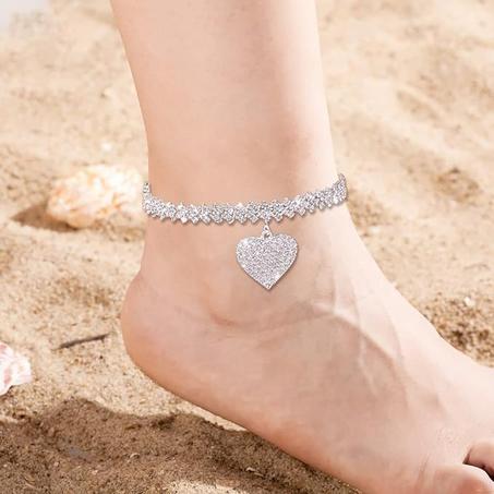 خلخال فضي على شكل قلب بوهيمي