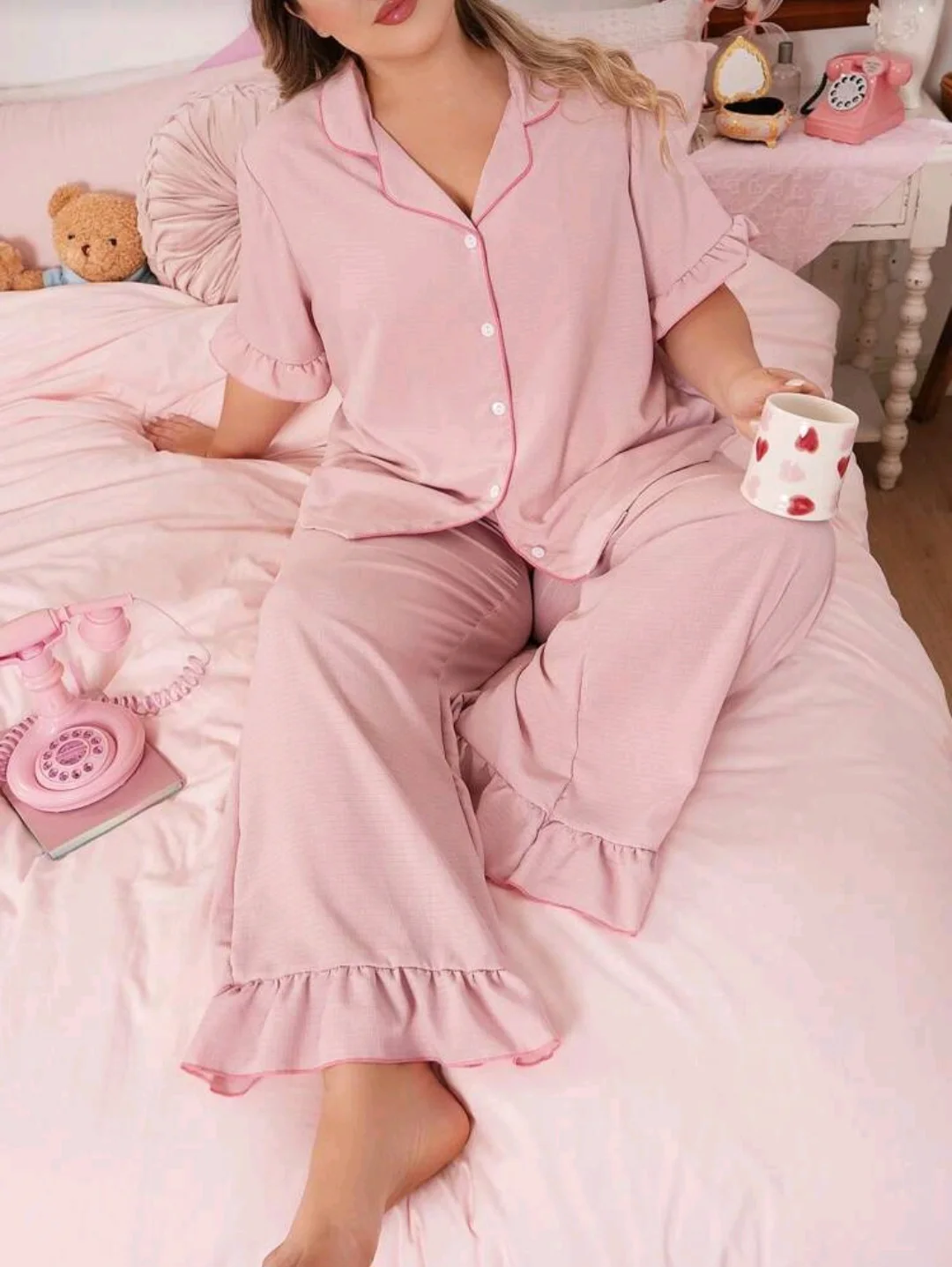 Pyjama rose pâle boutonné