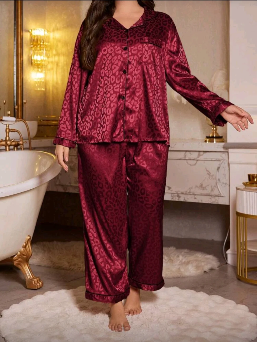Pyjama satin bordeaux léopard