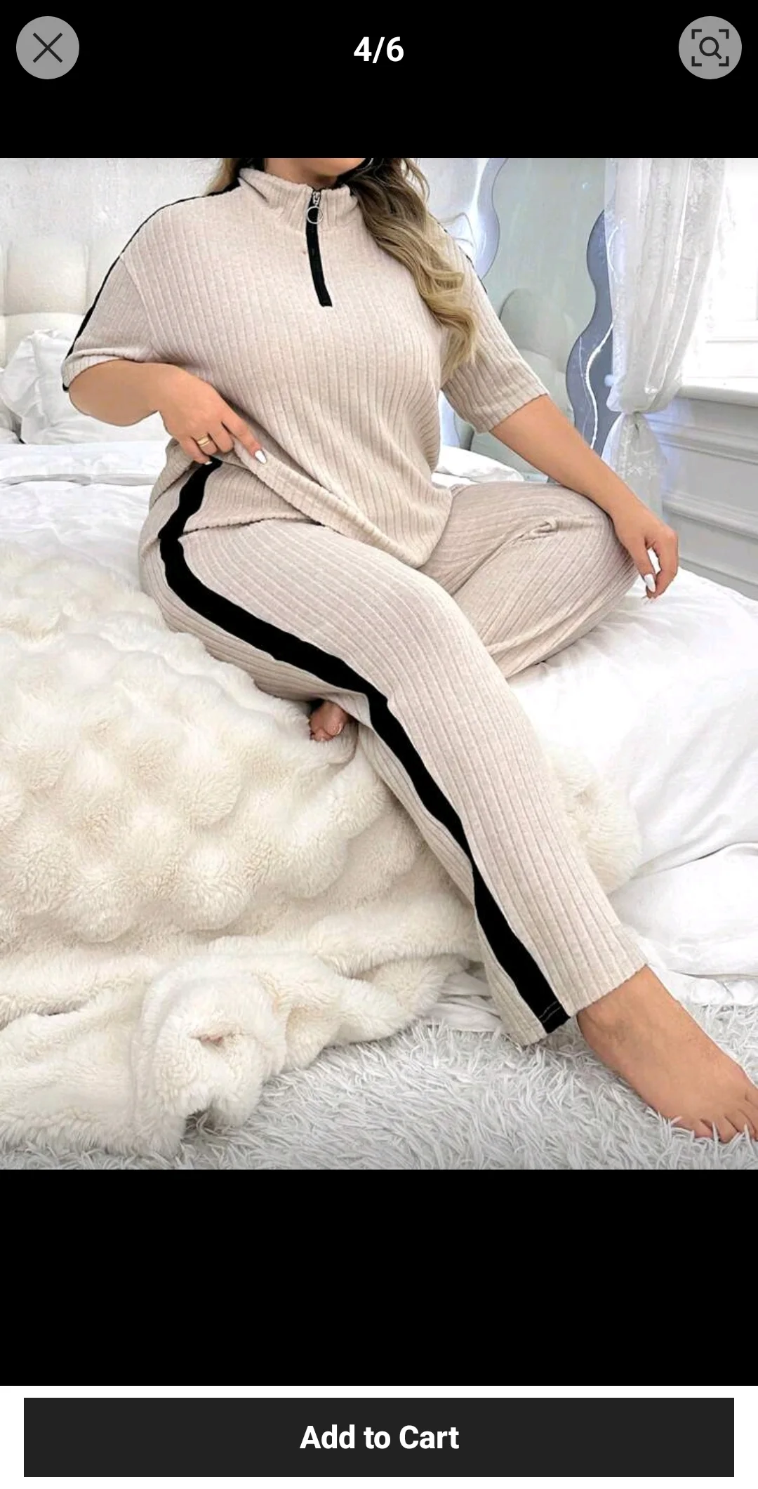 Pyjama beige à bandes noires
