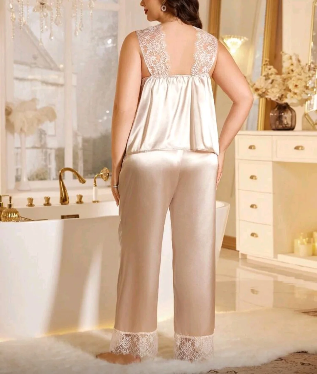 Nuisette satin champagne dentelle
