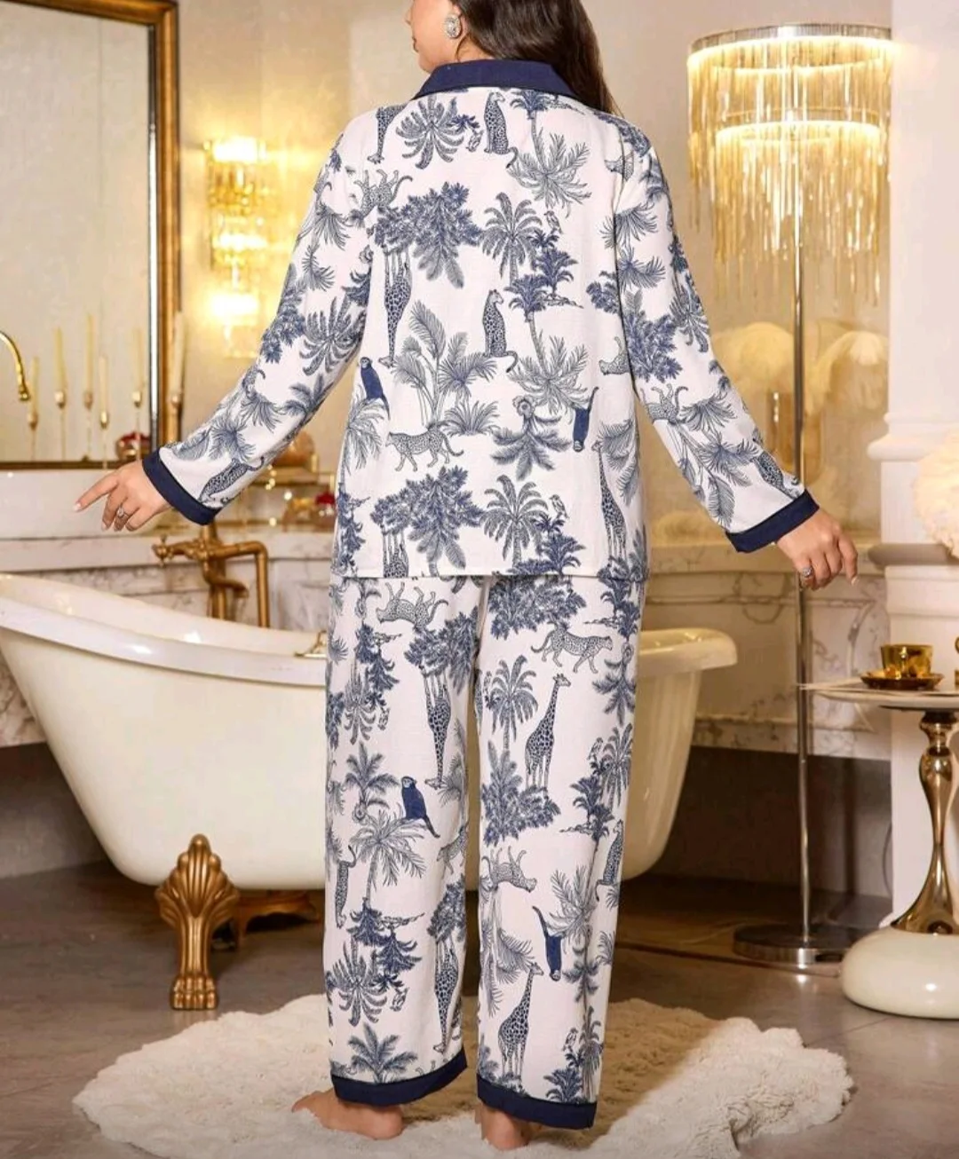 Pyjama satin imprimé jungle bleu