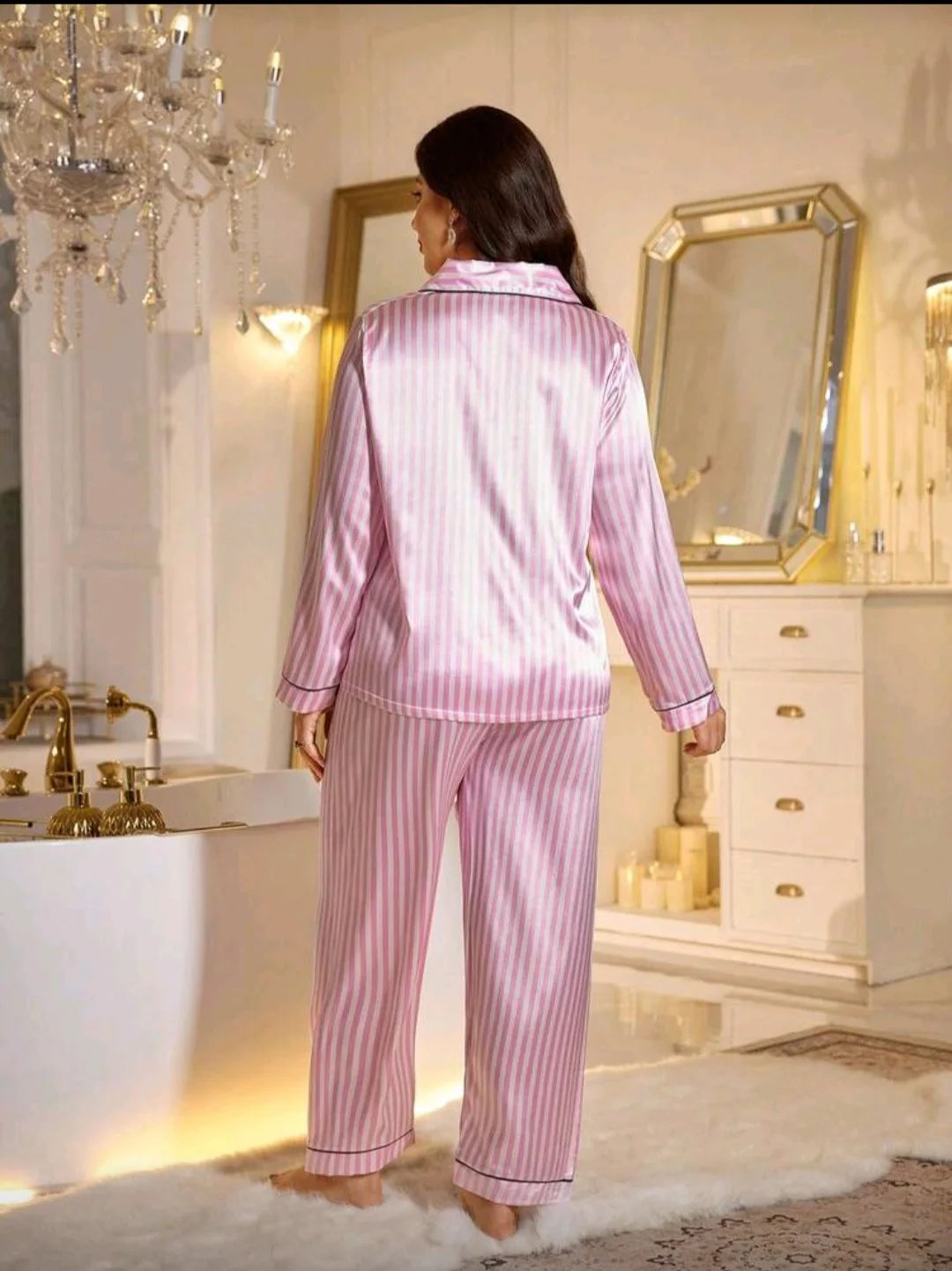 Pyjama satin rose rayé