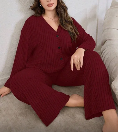 Ensemble de détente boutonné hiver, Polaire douce côtelée Lazeform
