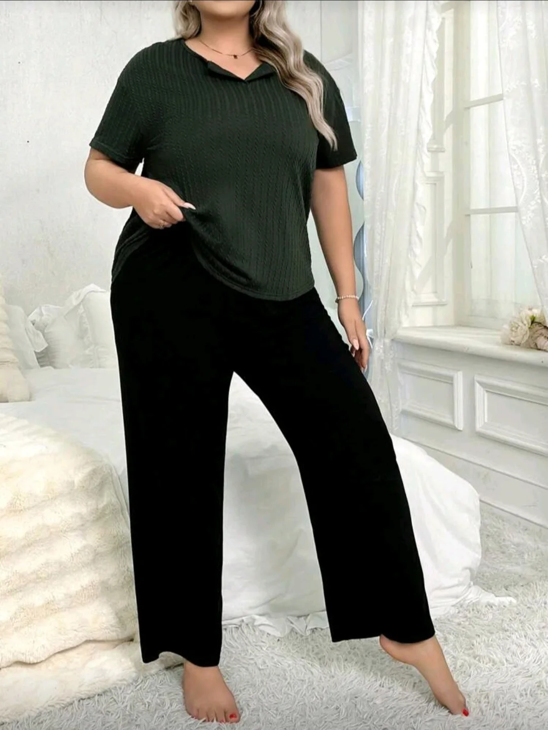 Pyjama vert très foncé manches courtes