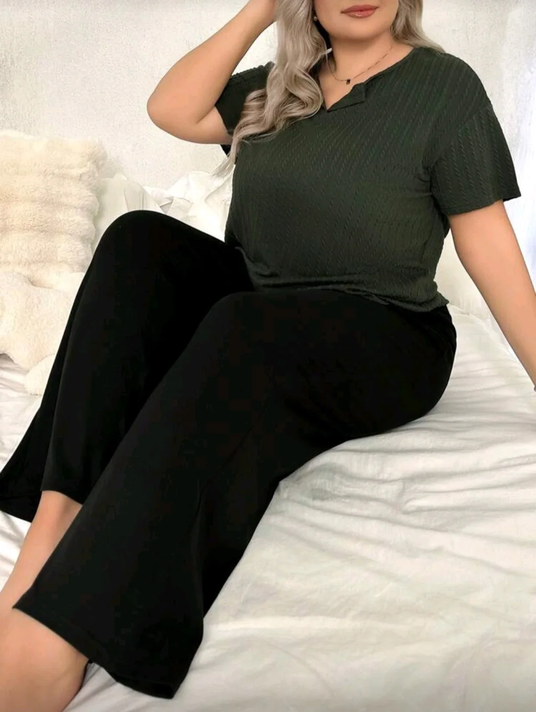 Pyjama vert très foncé manches courtes