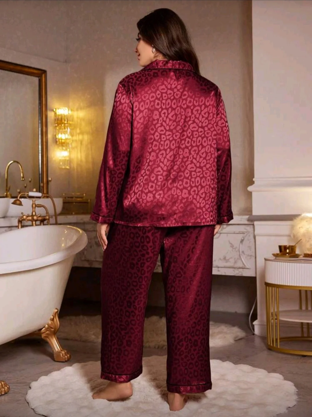 Pyjama satin bordeaux léopard