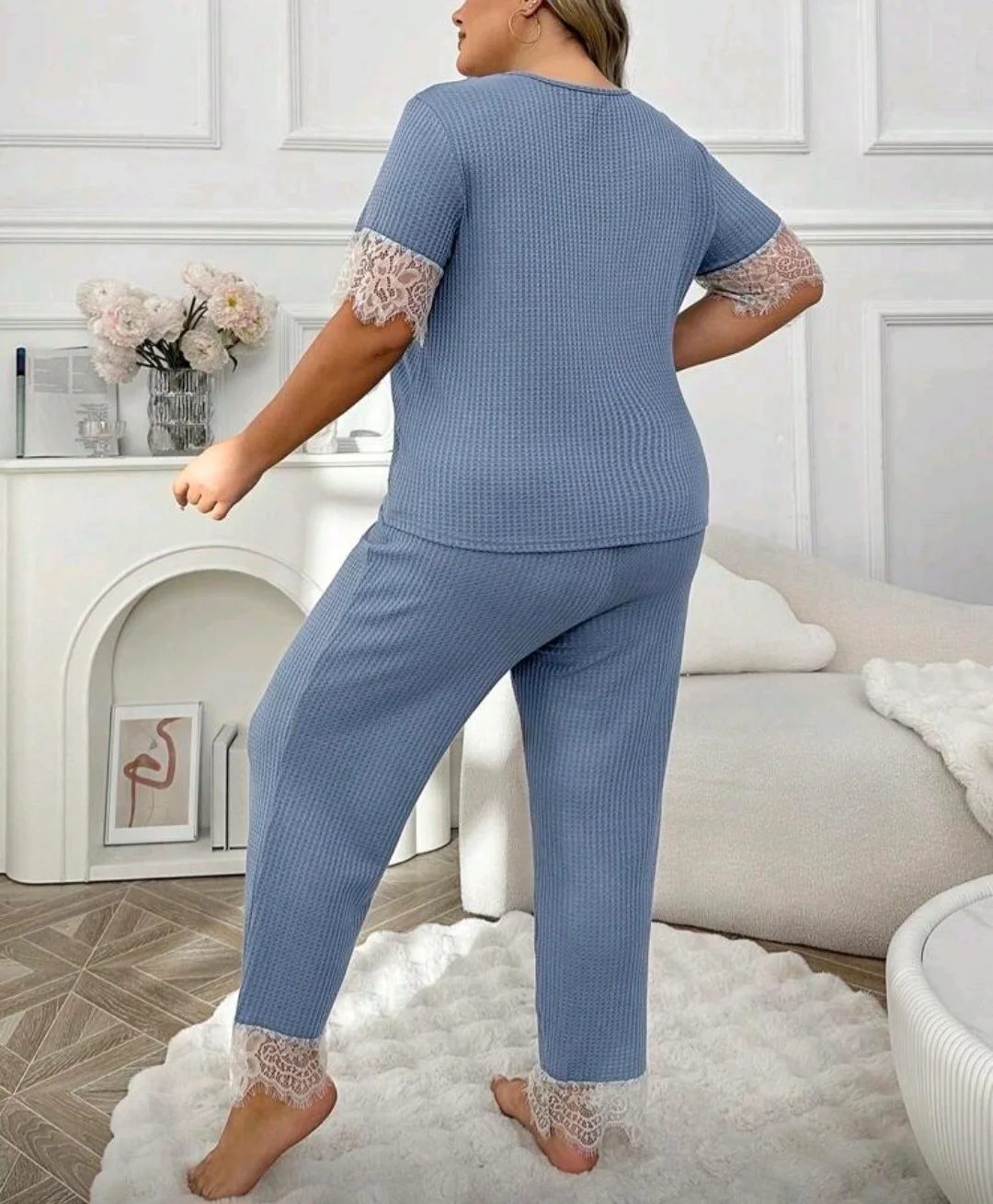 Pyjama bleu dentelle