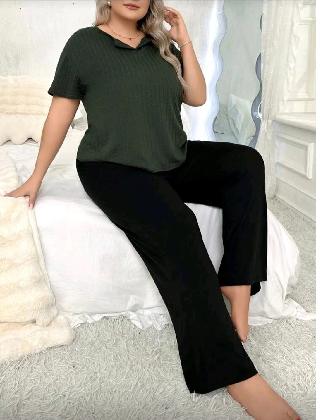 Pyjama vert très foncé manches courtes