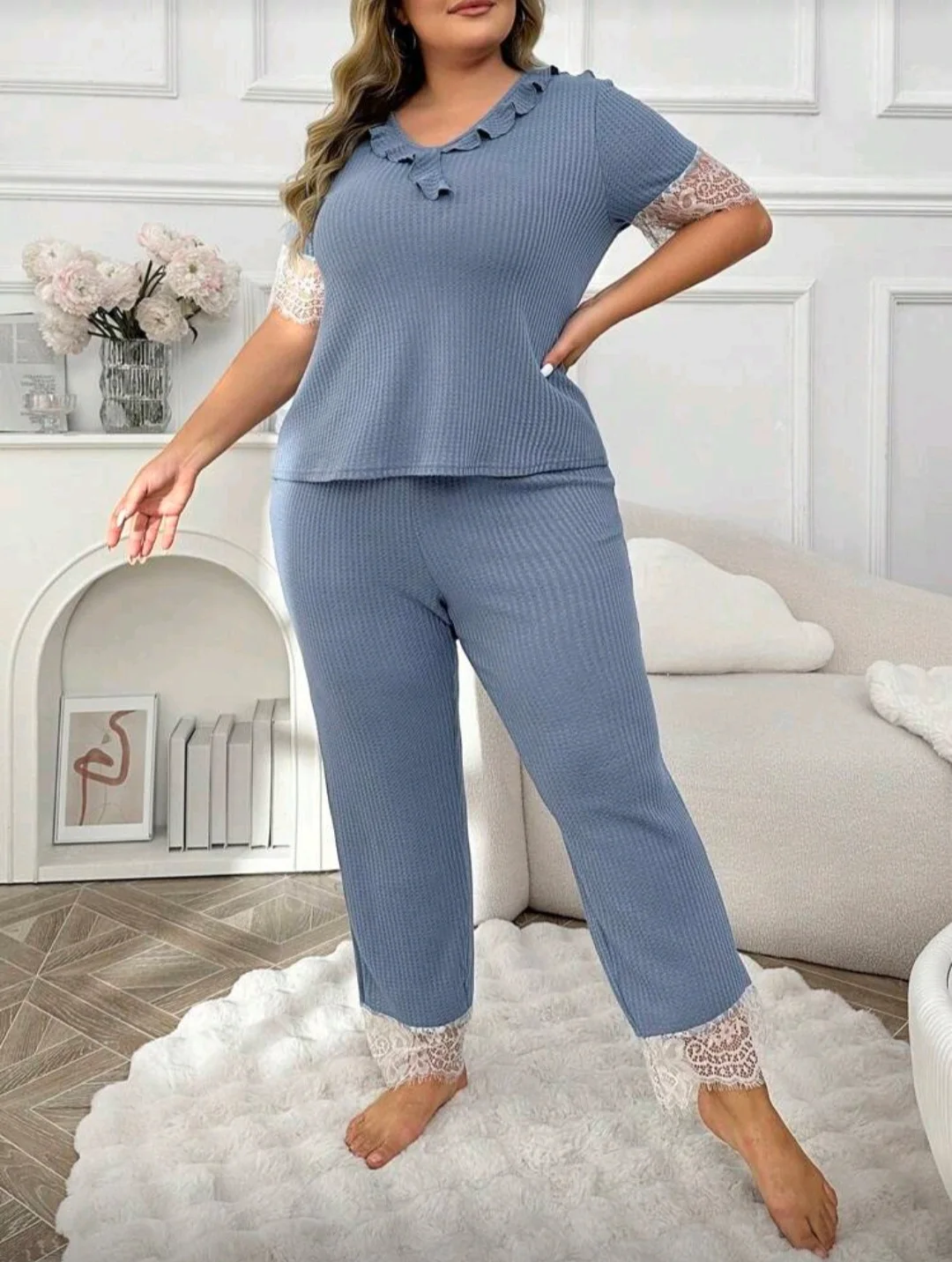 Pyjama bleu dentelle