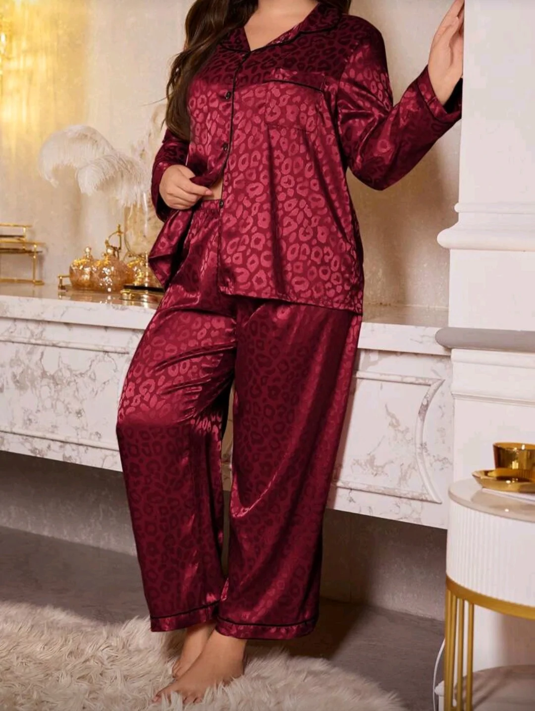 Pyjama satin bordeaux léopard