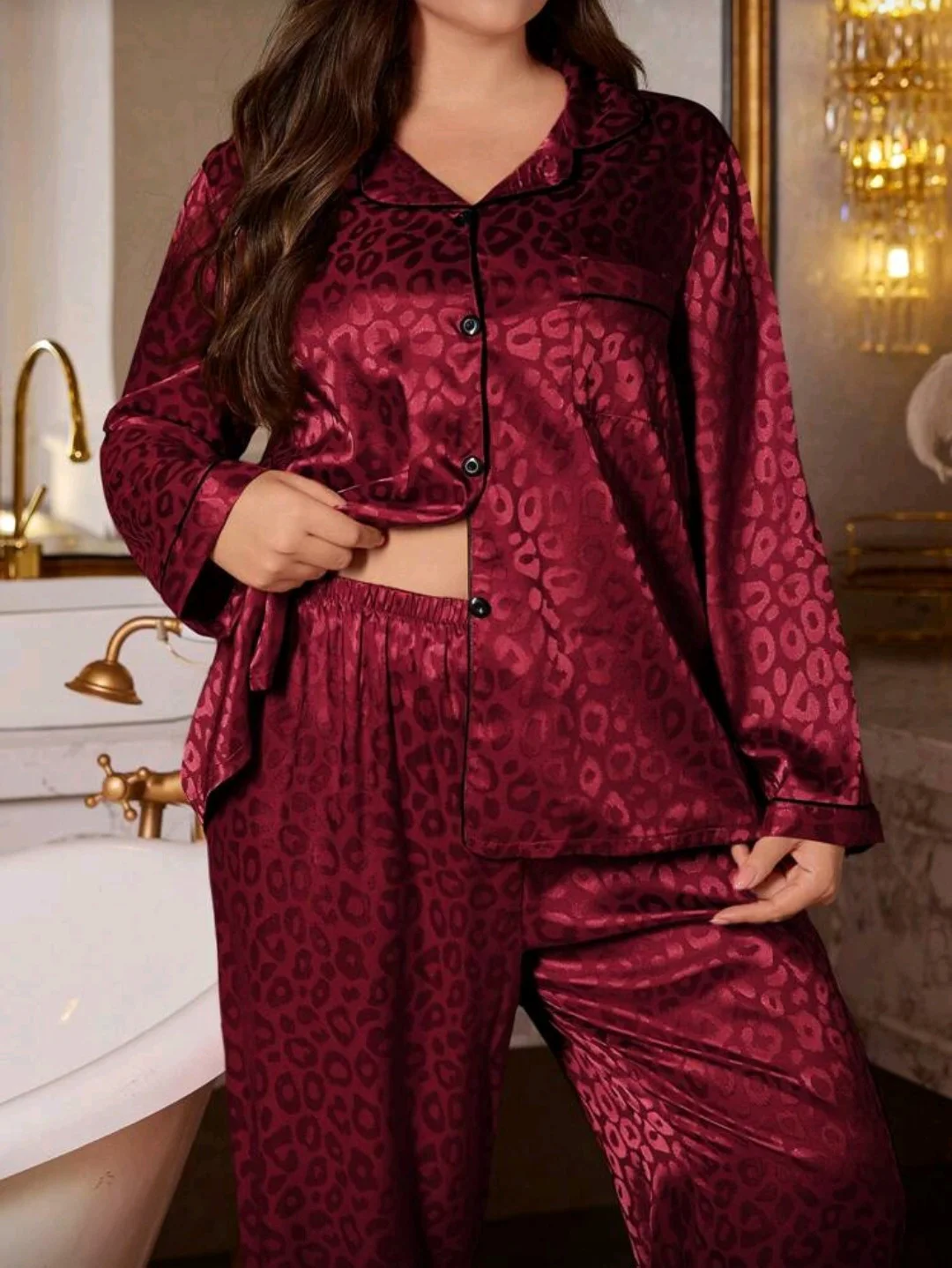Pyjama satin bordeaux léopard