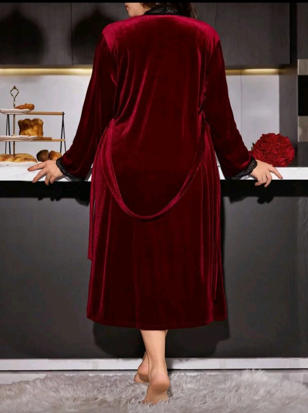 Peignoir velours bordeaux