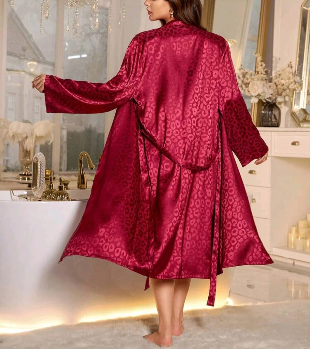 Peignoir et nuisette satin rouge