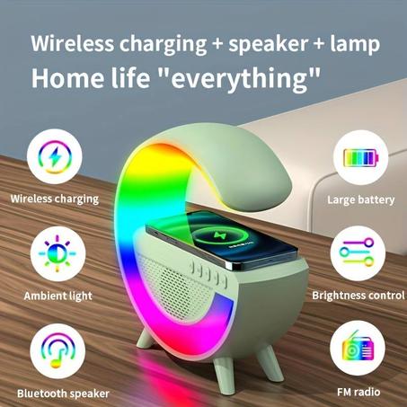 Réveil LED avec haut-parleur Bluetooth, lampe veilleuse, réveil de simulation lever du soleil, chargeur de téléphone sans fil, escales colorées RVB, 15W