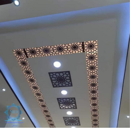 ديكور  الجبس وخشب اللزرMDF على شكل مستطيل  يتناسق مع شكل الصالون