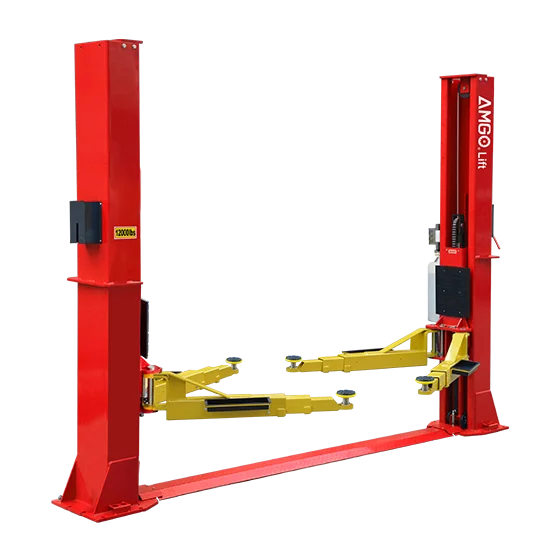 AMGO BP-12 12,000 Lb. Heavy-Duty Two-Post Lift | Base-Plate Design for Low Ceilings | Three-Stage Arm Versatility