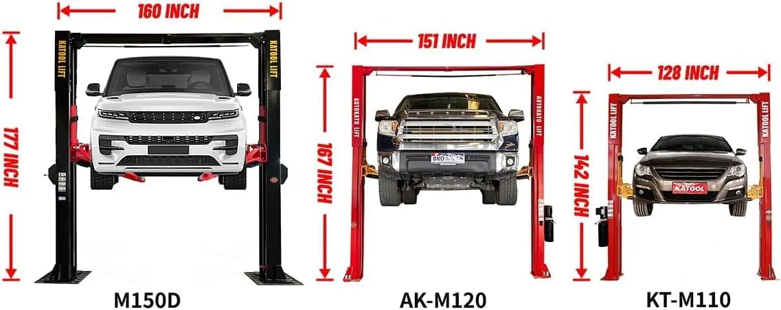 KATOOL® KT-M120L 12,000-lb. Capacity Two-Post Lift | Extra Height 167” (4.235M) | Heavy-Duty Clear Floor Hoist
