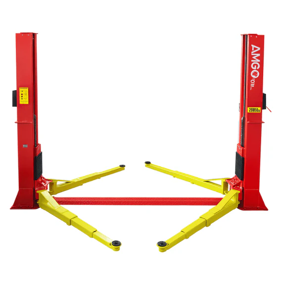 AMGO BP-12 12,000 Lb. Heavy-Duty Two-Post Lift | Base-Plate Design for Low Ceilings | Three-Stage Arm Versatility