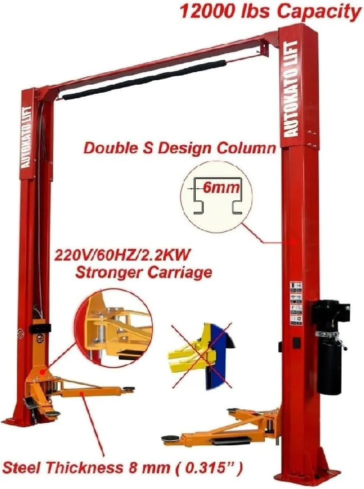 KATOOL® KT-M120L 12,000-lb. Capacity Two-Post Lift | Extra Height 167” (4.235M) | Heavy-Duty Clear Floor Hoist