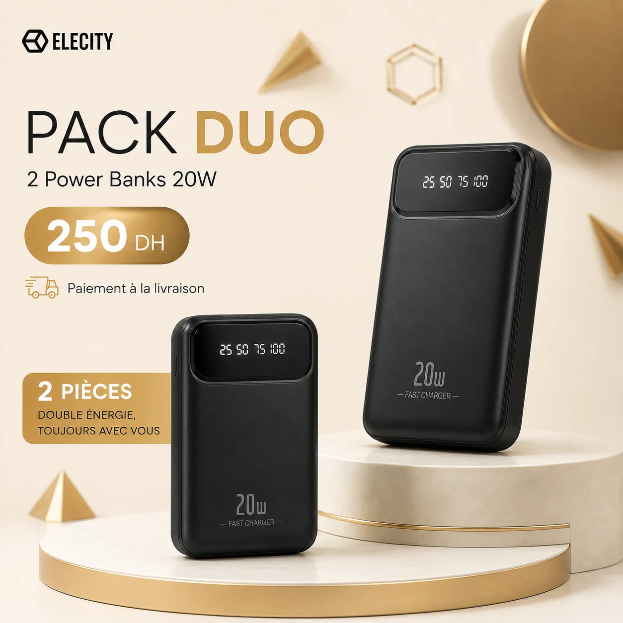 Pack Duo Power Bank 20W — 2 Pièces à 250 DH