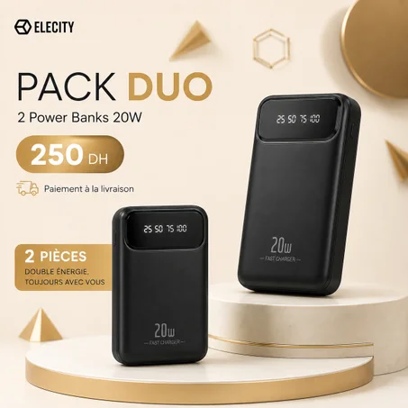 Pack Duo Power Bank 20W — 2 Pièces à 250 DH