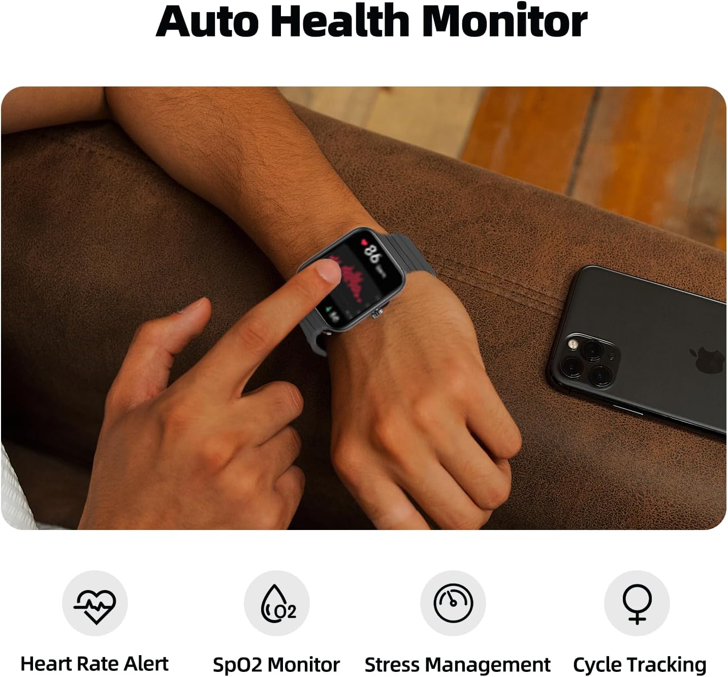 ساعة ذكية للرجال والنساء، الرد / اجراء المكالمات، اليكسا مدمجة، تتبع اللياقة البدنية 1.8 انش مع 100 وضع رياضي، معدل ضربات القلب، الاكسجين في الدم، مراقب النوم، متوافقة مع اندرويد وايفون، مقاو