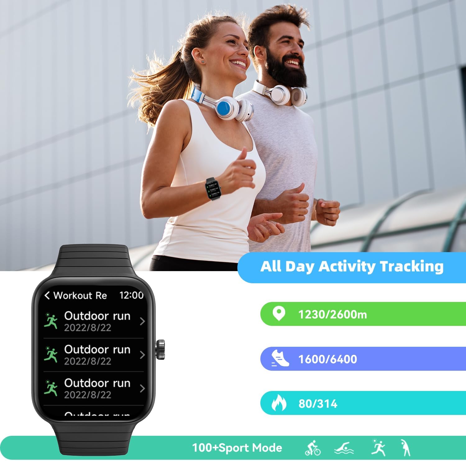 ساعة ذكية للرجال والنساء، الرد / اجراء المكالمات، اليكسا مدمجة، تتبع اللياقة البدنية 1.8 انش مع 100 وضع رياضي، معدل ضربات القلب، الاكسجين في الدم، مراقب النوم، متوافقة مع اندرويد وايفون، مقاو