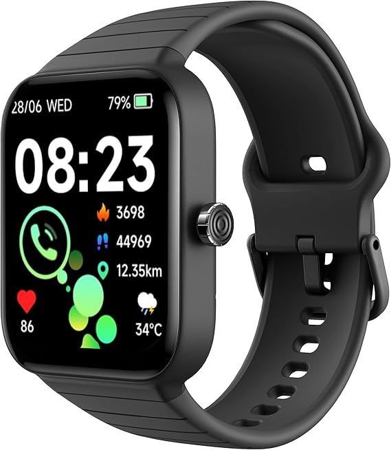 ساعة ذكية للرجال والنساء، الرد / اجراء المكالمات، اليكسا مدمجة، تتبع اللياقة البدنية 1.8 انش مع 100 وضع رياضي، معدل ضربات القلب، الاكسجين في الدم، مراقب النوم، متوافقة مع اندرويد وايفون، مقاو