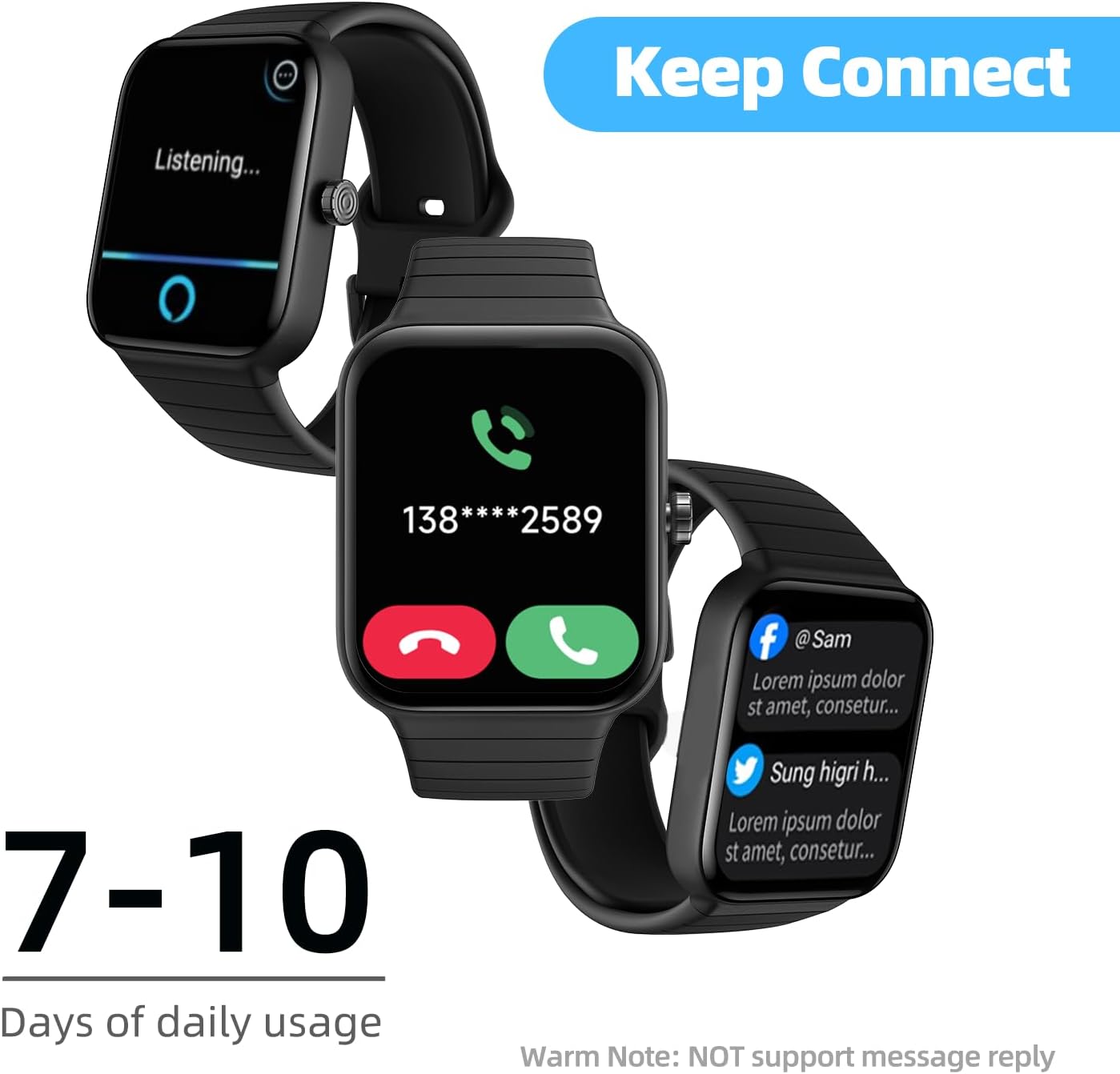 ساعة ذكية للرجال والنساء، الرد / اجراء المكالمات، اليكسا مدمجة، تتبع اللياقة البدنية 1.8 انش مع 100 وضع رياضي، معدل ضربات القلب، الاكسجين في الدم، مراقب النوم، متوافقة مع اندرويد وايفون، مقاو