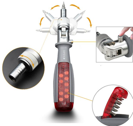 أداة مفك راشيت متعددة الاستخدامات 11 في 1 مع مقبض مريح ومغناطيسي