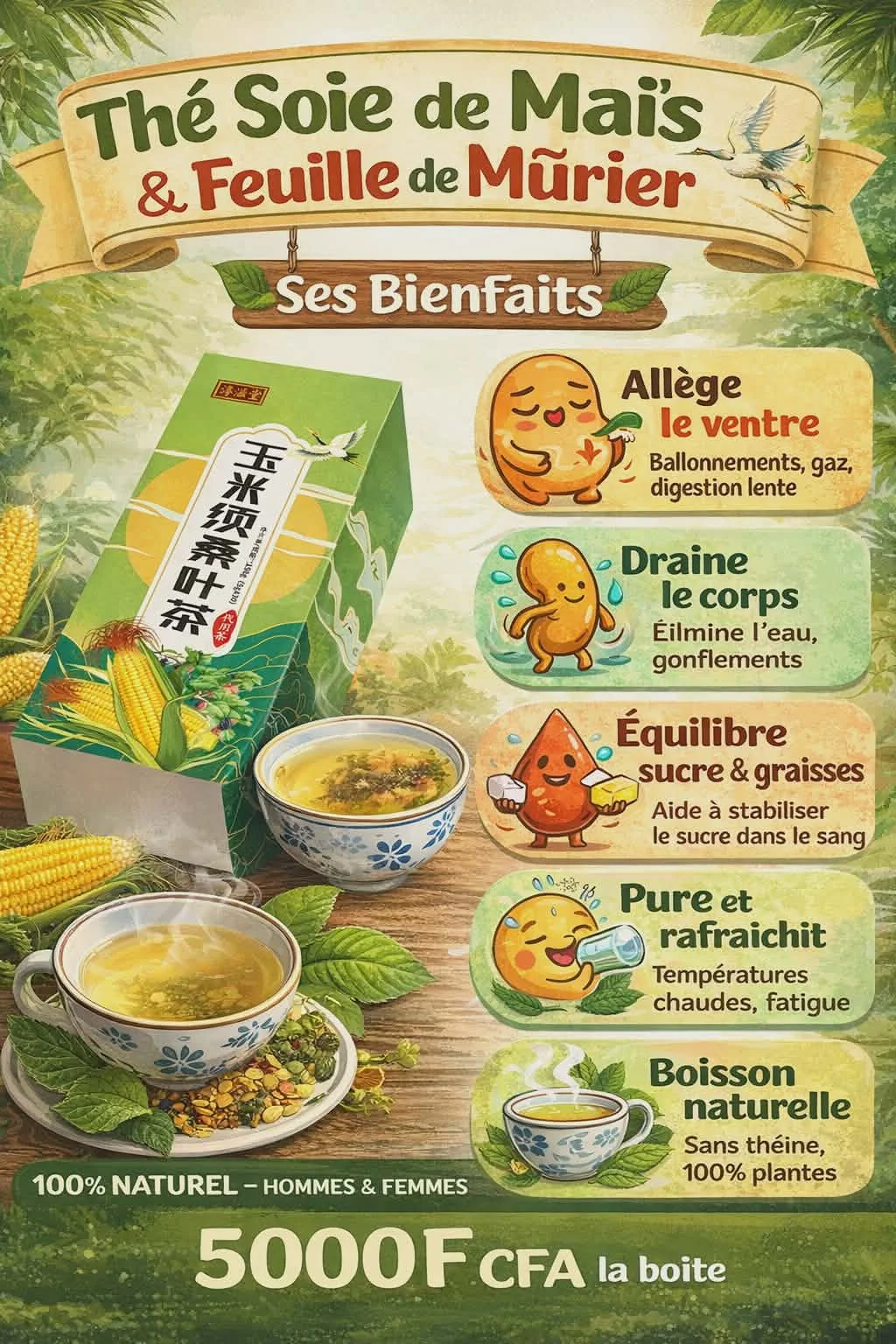 thé de soie de maïs et feuille de mûrier