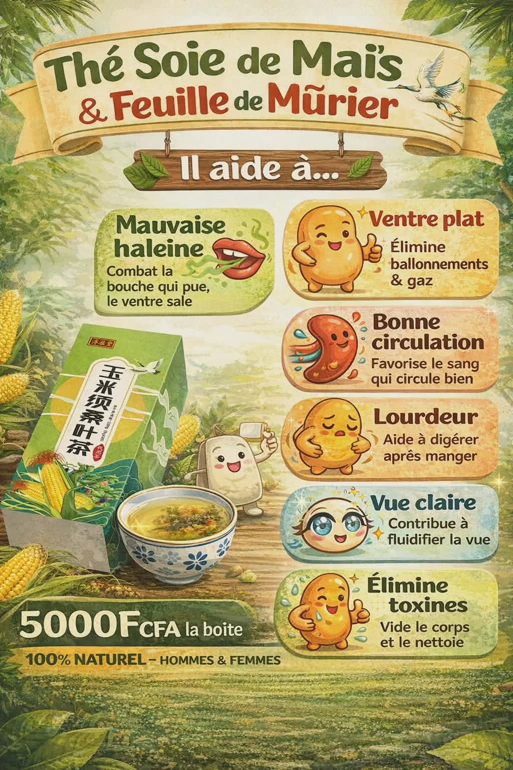 thé de soie de maïs et feuille de mûrier