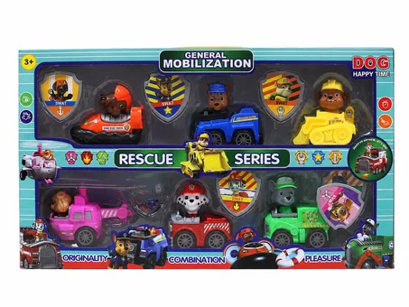 PACK dessins animés de chien police LOT DE 6 FIGURINES PAW PATROL AVEC LEURS VEHICULES