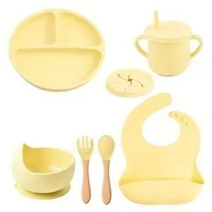 Ensemble Repas Silicone Bébé, silicone alimentaire sans BPA Jaune