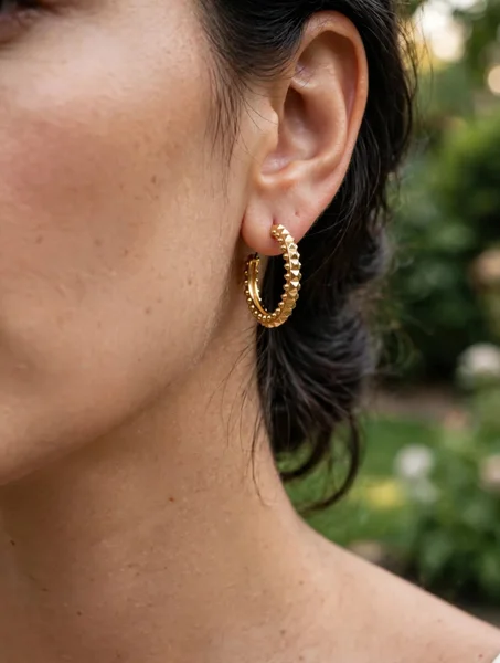Boucles d'Oreilles Créoles Texturées – Acier Inoxydable Doré