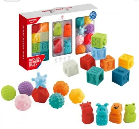 HUANGER – Coffret Sensoriel 3-en-1 : Blocs, Figurines et Balles Texturées