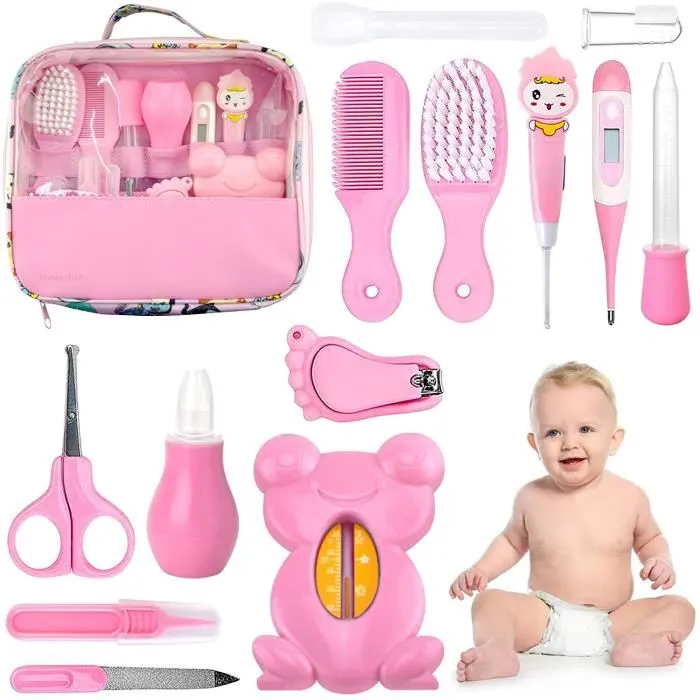 Trousse de Soin Bébé Complète – 15 Pièces –Rose
