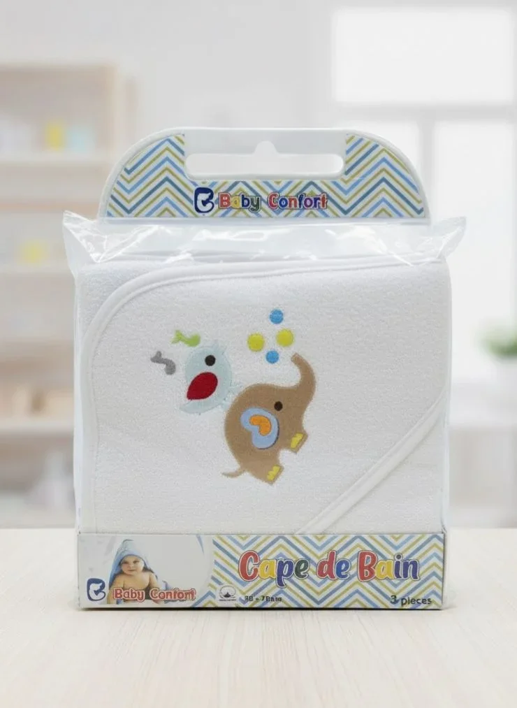 Ensemble cap de Bain 3 Pièces – Capuche (Serviette + Gant) Blanc