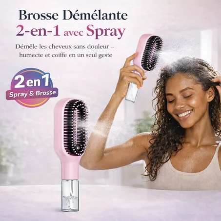 Brosse Démêlante 2-en-1 avec Spray Hydratant