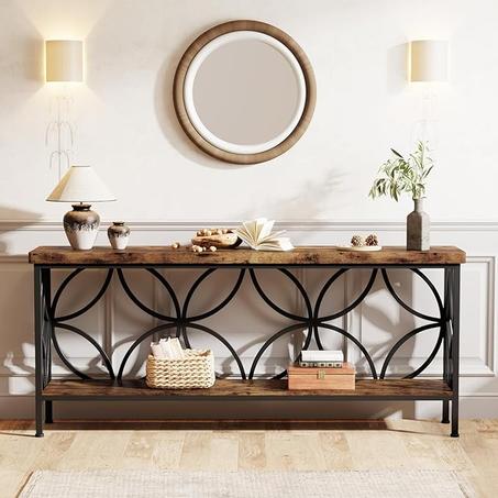 ترايب ساينز طاولة اريكة ضيقة 70.9 انش طويلة صناعية خلف الاريكة وحدة تحكم الدخول مع مساحة تخزين للمدخل غرفة المعيشة البهو تصميم فريد بني ريفي