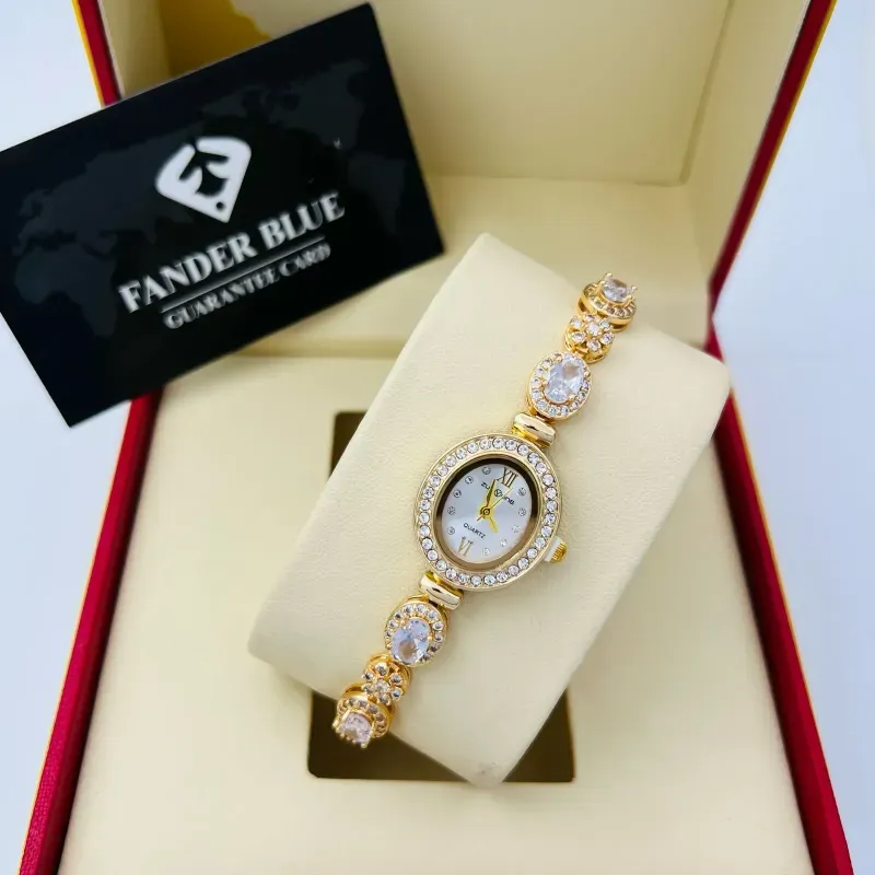 ساعة فندر بلو نسائية كلاسيك ذهبي مينا أبيض (A2)
