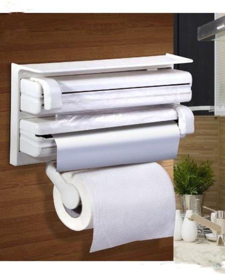 Porte-Rouleau De Cuisine 3 en 1    حامل و منظم مثبت على الحائط لرقائق