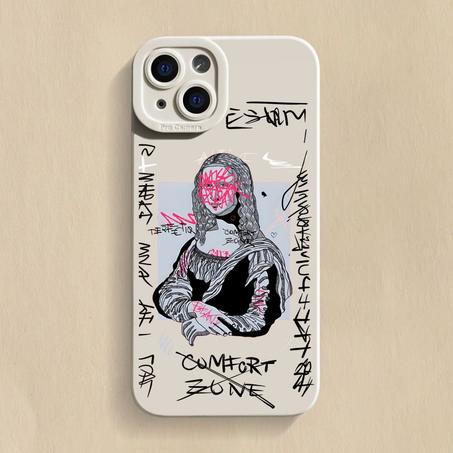 Coque de téléphone souple Graffiti Great Art Aesthetic pour iPhone 15, 14, 13, 12, 11 Pro Max, Poly X XS, 7, 8 - FC, Mona Lisa | 14, 15 Plus Cover