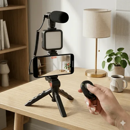 Kit Video making 4x1 – Support Smartphone avec Micro + LED + Télécommande Bluetooth